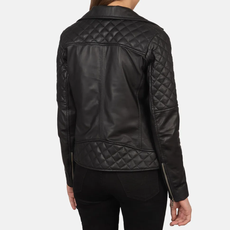 Carolyn Quilted Black Biker Jacket