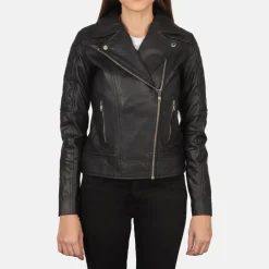 Carolyn Quilted Black Biker Jacket