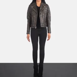 Carolyn Quilted Distressed Brown Biker Jacket