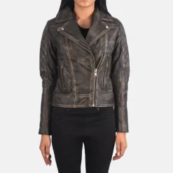 Carolyn Quilted Distressed Brown Biker Jacket