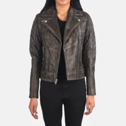 Carolyn Quilted Distressed Brown Biker Jacket