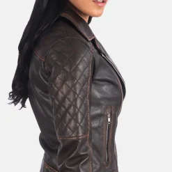 Carolyn Quilted Vintage Brown Biker Jacket