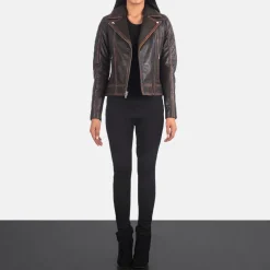 Carolyn Quilted Vintage Brown Biker Jacket