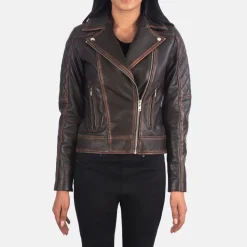 Carolyn Quilted Vintage Brown Biker Jacket