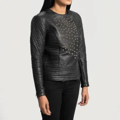 Celeste Studded Black Leather Jacket