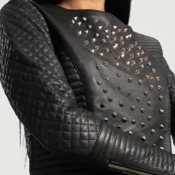 Celeste Studded Black Leather Jacket