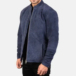 Charcoal Navy Blue Suede Biker Jacket
