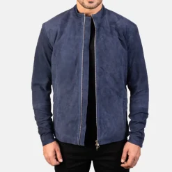 Charcoal Navy Blue Suede Biker Jacket