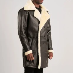 Charles Brown Leather Shearling Double-Breasted Coat