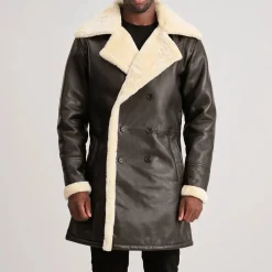 Charles Brown Leather Shearling Double-Breasted Coat