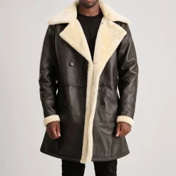 Charles Brown Leather Shearling Double-Breasted Coat