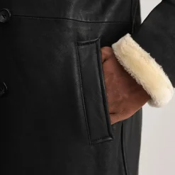 Charles Tumbled Black Leather Shearling Double-Breasted Coat