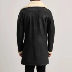 Charles Tumbled Black Leather Shearling Double-Breasted Coat