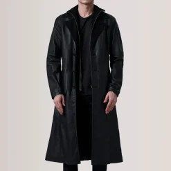 Charlton Black Leather Single Breasted Coat