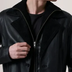 Charlton Black Leather Single Breasted Coat