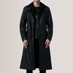 Charlton Black Leather Single Breasted Coat
