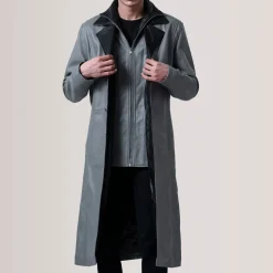 Charlton Grey Leather Single Breasted Coat