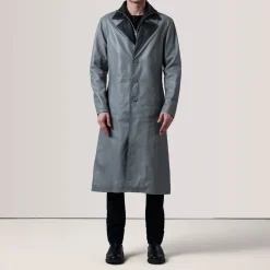 Charlton Grey Leather Single Breasted Coat