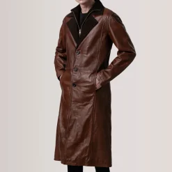 Charlton Waxed Brown Leather Single Breasted Coat