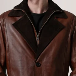 Charlton Waxed Brown Leather Single Breasted Coat