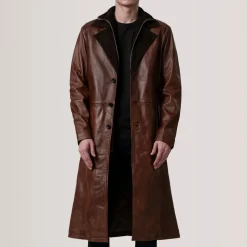 Charlton Waxed Brown Leather Single Breasted Coat