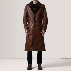 Charlton Waxed Brown Leather Single Breasted Coat