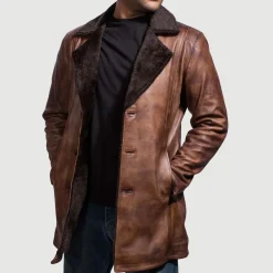 Cinnamon Distressed Leather Fur Coat