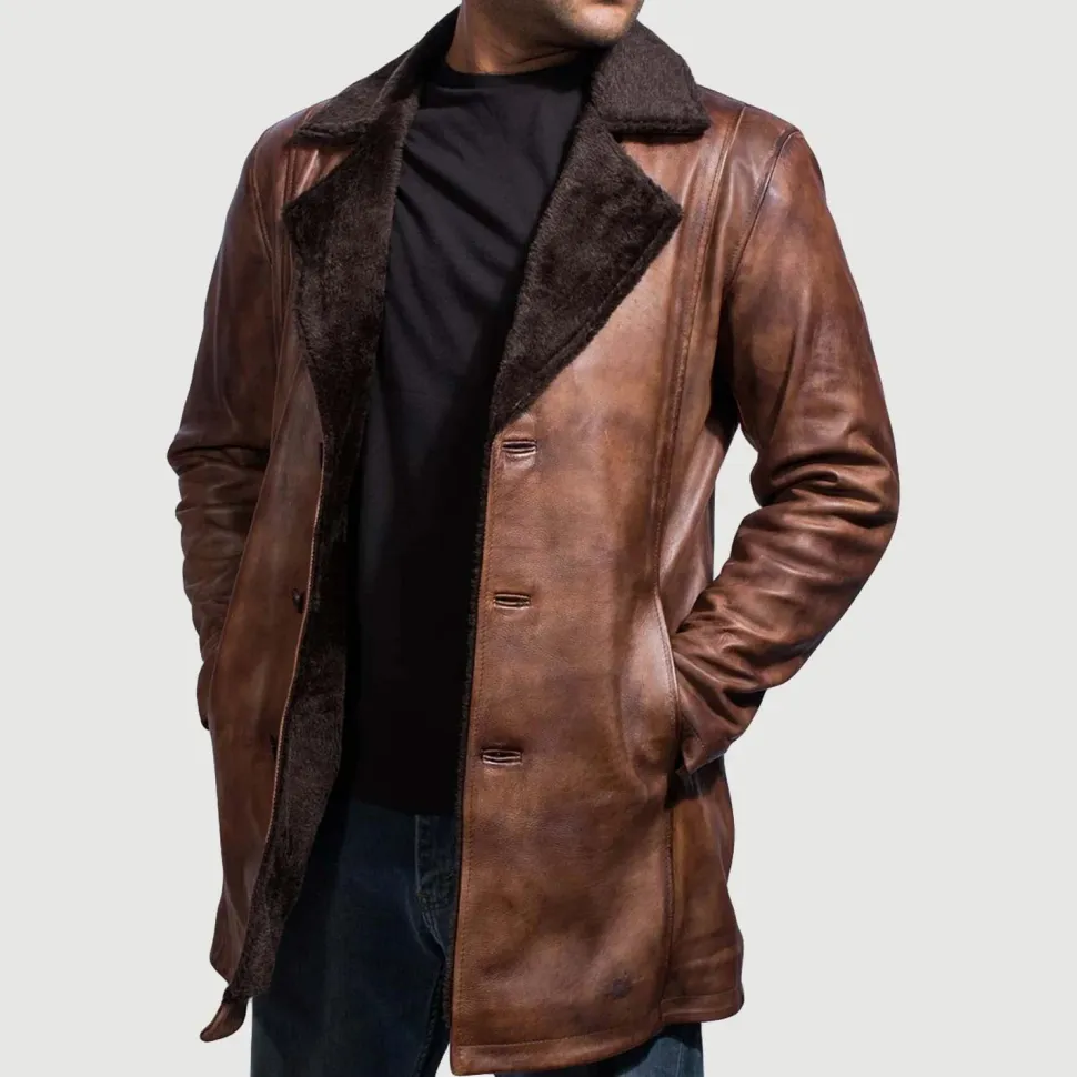 Cinnamon Distressed Leather Fur Coat