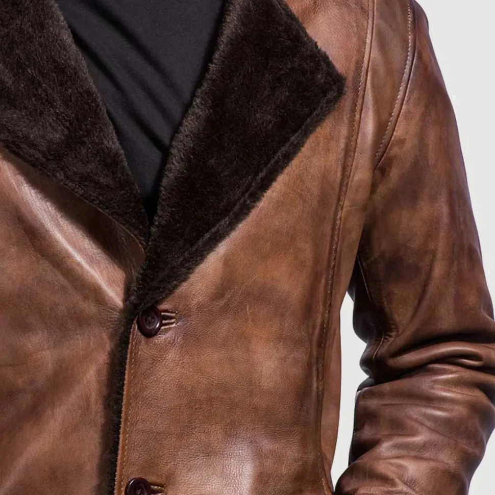 Cinnamon Distressed Leather Fur Coat