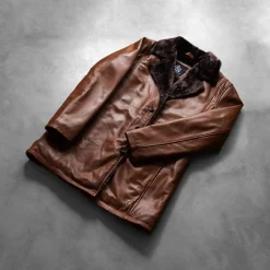 Cinnamon Distressed Leather Fur Coat