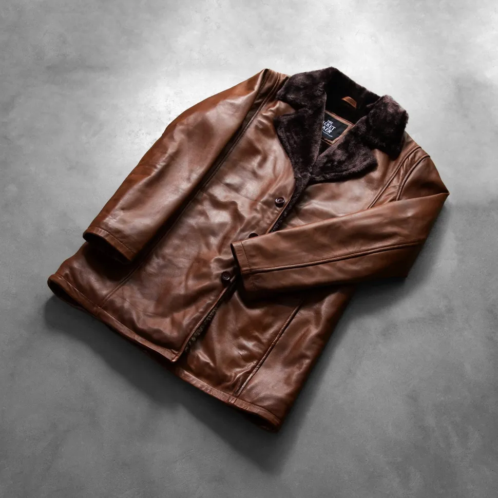 Cinnamon Distressed Leather Fur Coat