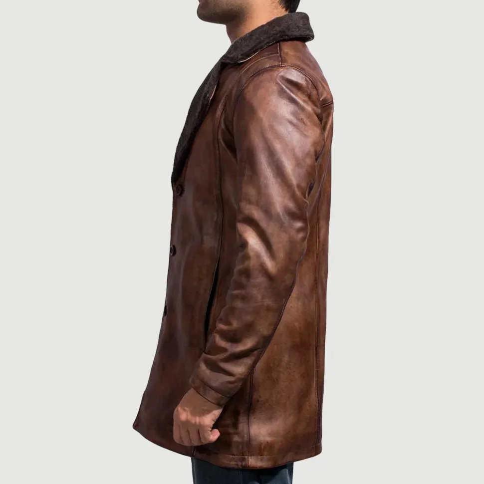 Cinnamon Distressed Leather Fur Coat