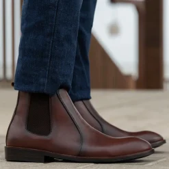 Clarkson Chelsea Brown Burnished Leather Boots - StudGuard