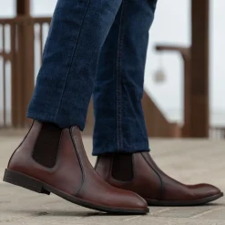 Clarkson Chelsea Brown Burnished Leather Boots - StudGuard