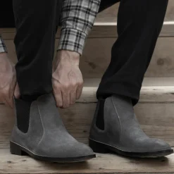 Clarkson Chelsea Grey Suede Leather Boots - StudGuard