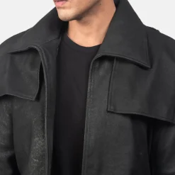 Classic Distressed Black Leather Duster