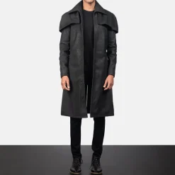 Classic Distressed Black Leather Duster