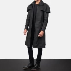 Classic Distressed Black Leather Duster