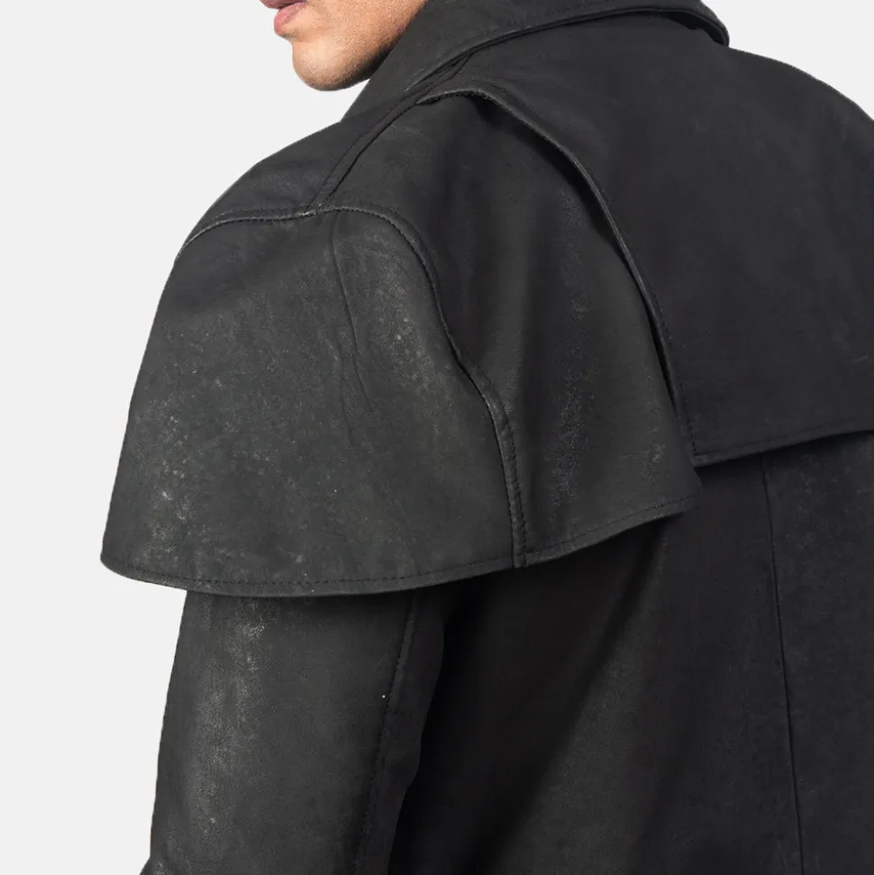 Classic Distressed Black Leather Duster