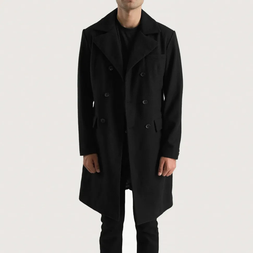 Claud Black Wool Double Breasted Coat