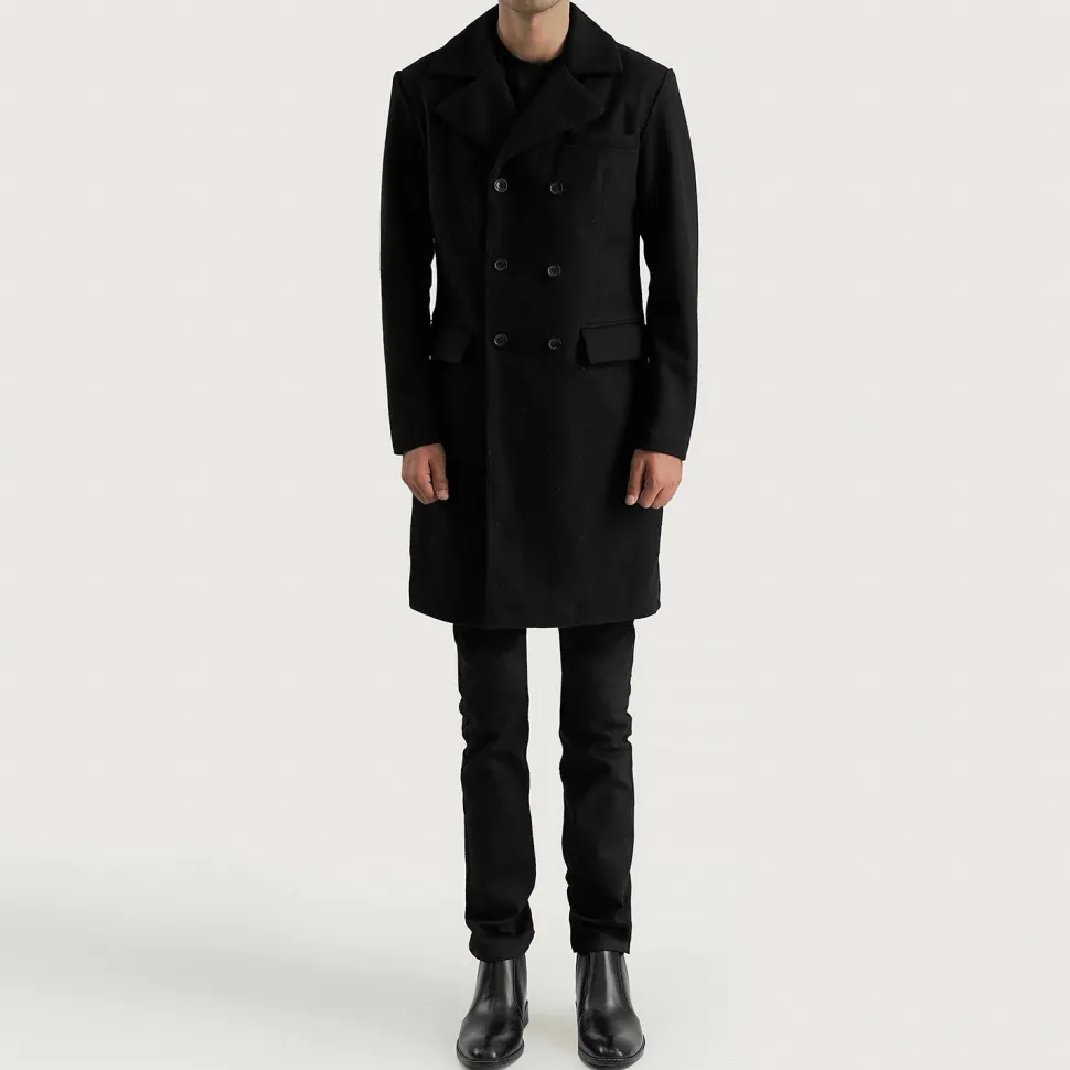 Claud Black Wool Double Breasted Coat