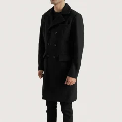 Claud Black Wool Double Breasted Coat