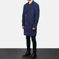 Claud Blue Wool Double Breasted Coat