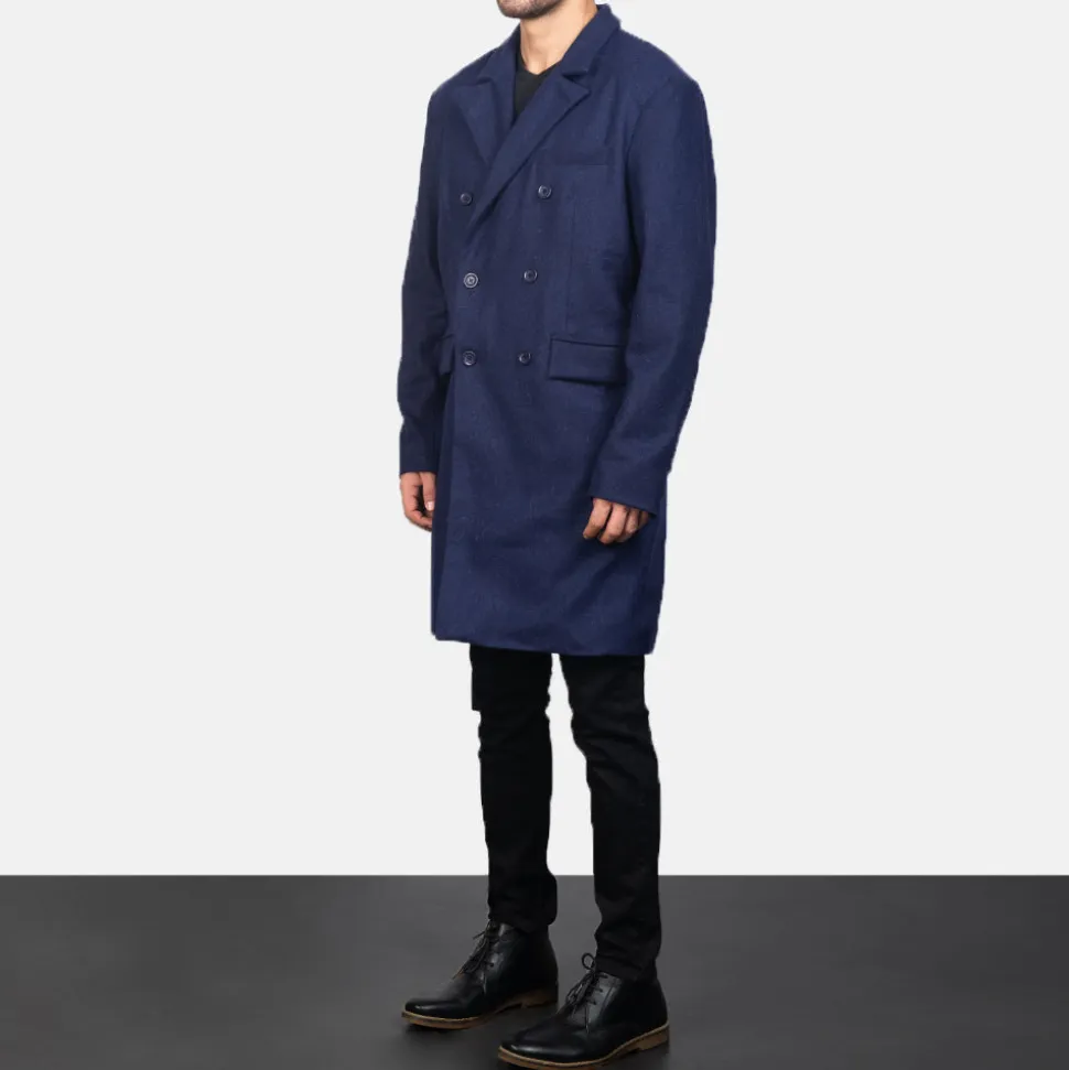 Claud Blue Wool Double Breasted Coat