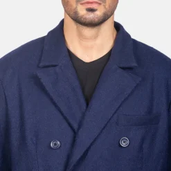 Claud Blue Wool Double Breasted Coat