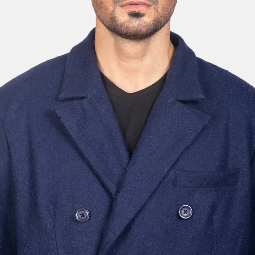 Claud Blue Wool Double Breasted Coat