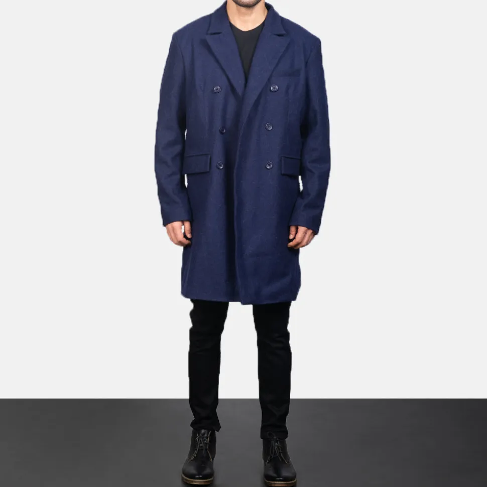 Claud Blue Wool Double Breasted Coat