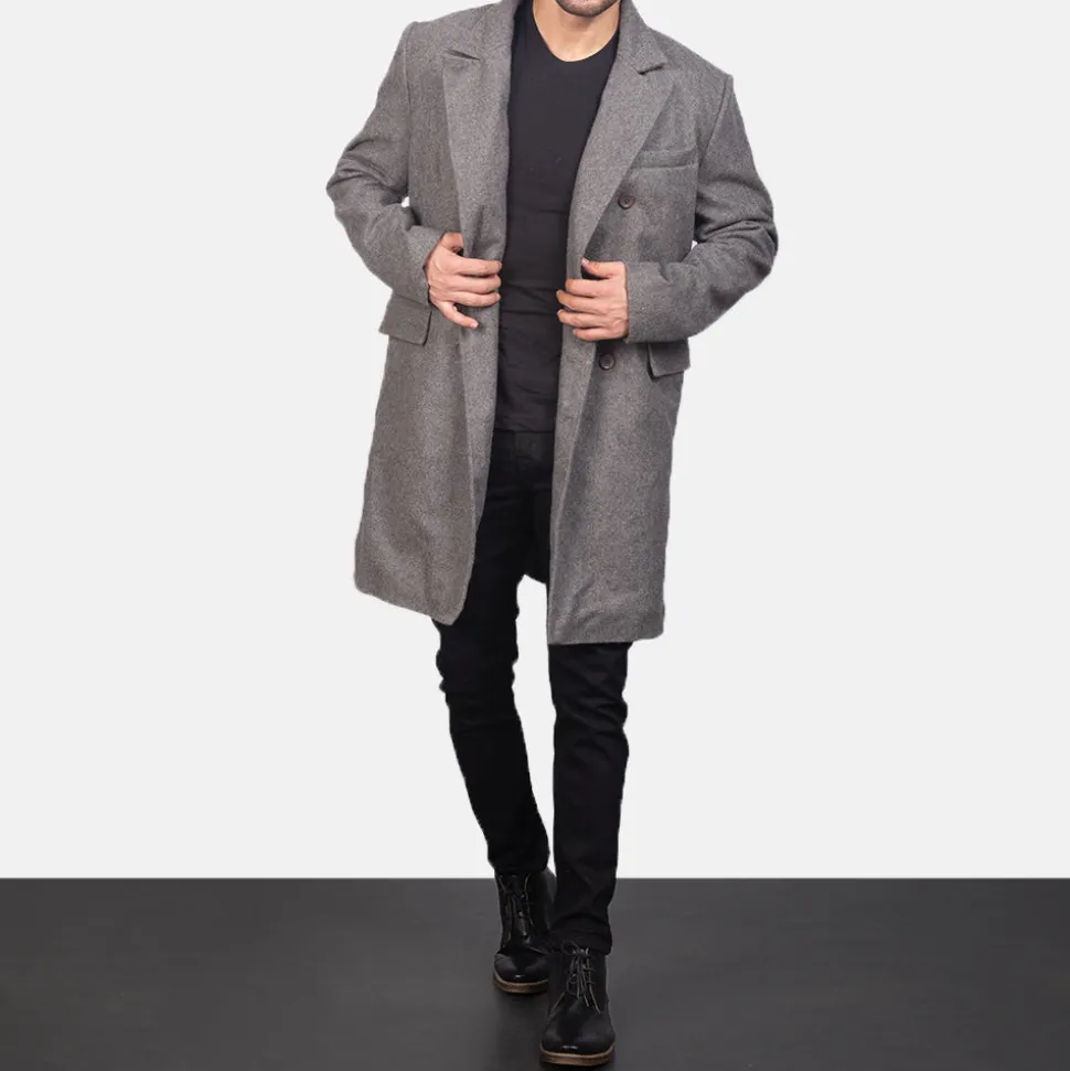 Claud Grey Wool Double Breasted Coat