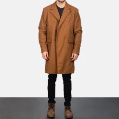 Claud Khaki Wool Double Breasted Coat