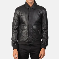Coffmen Black A2 Leather Bomber Jacket